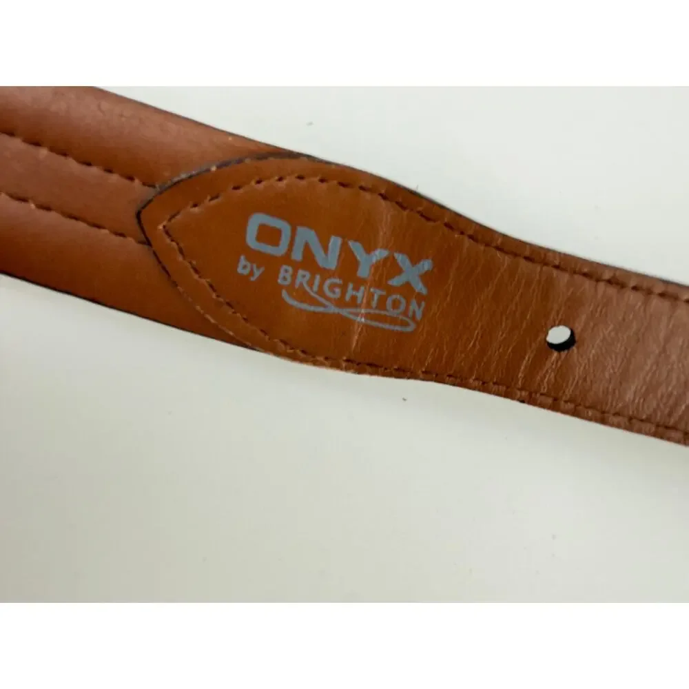 Brighton Onyx Croc Embossed Leather Belt Western Silver Buckle Brown Size 38